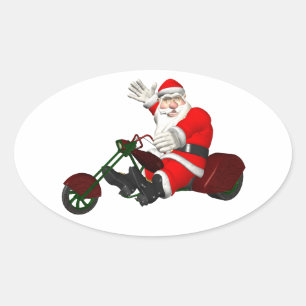 Santa Claus On Motor Trike Oval Sticker