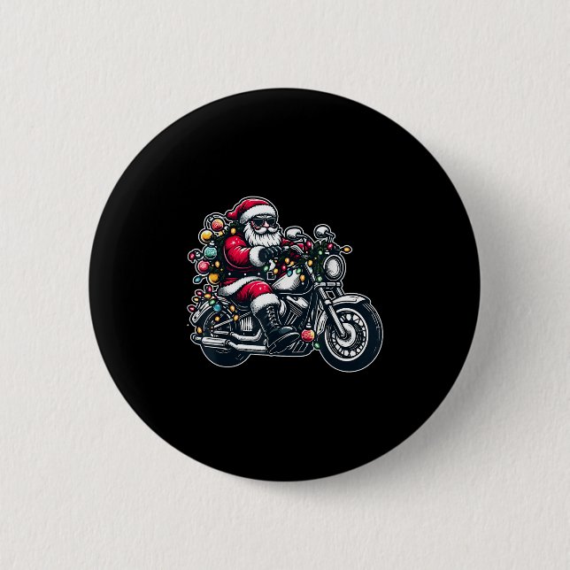 Santa Claus On Motorcycle Funny Biker Christmas Xm 6 Cm Round Badge (Front)
