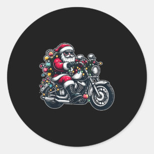 Santa Claus On Motorcycle Funny Biker Christmas Xm Classic Round Sticker