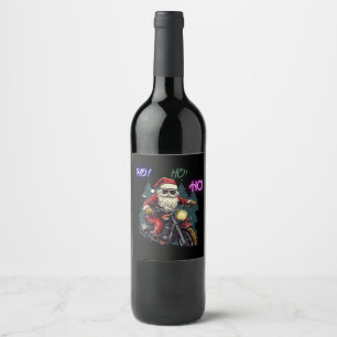 Santa Claus on motorcycle. Ho ho ho! Wine Label