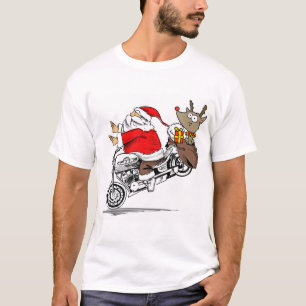 Santa Claus on Motorcycle Rudolph the Reindeer  T-Shirt