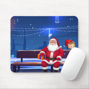 Santa Claus on Park bench Mouse Pad
