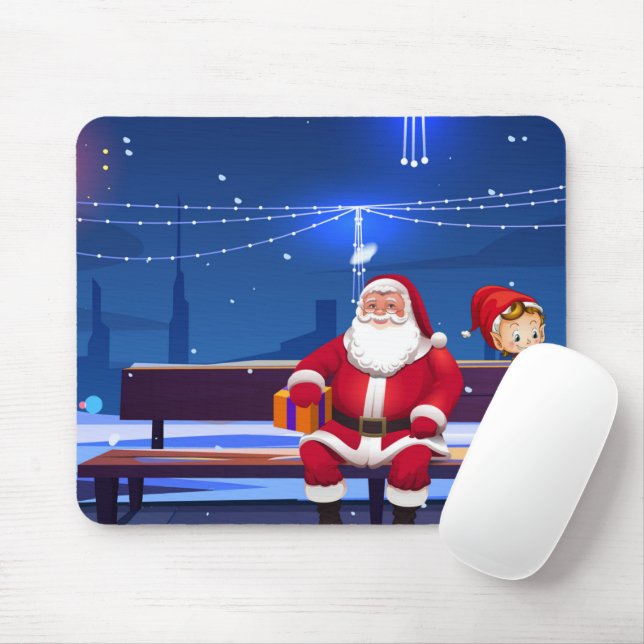 Santa Claus on Park bench Mouse Pad (With Mouse)