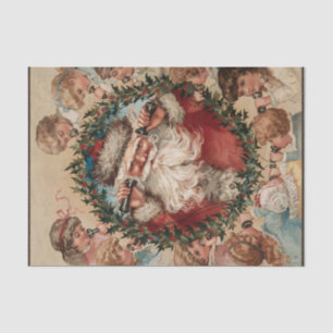 Santa Claus on Phones Surrounded by Children       Tissue Paper