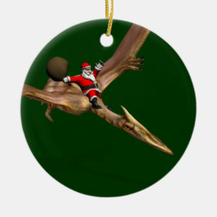 Santa Claus On Quetzalcoatlus Ceramic Ornament