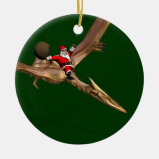 Santa Claus On Quetzalcoatlus Ceramic Ornament