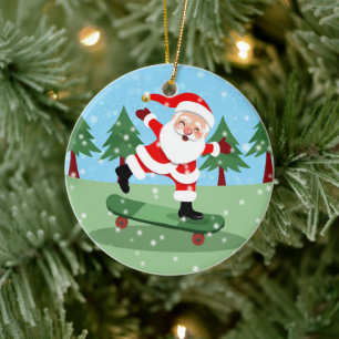 Santa claus on skateboard ceramic ornament
