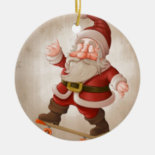 Santa Claus on skateboard Ceramic Tree Decoration