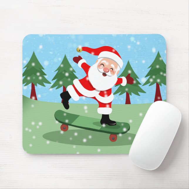 Santa claus on skateboard mouse pad (With Mouse)