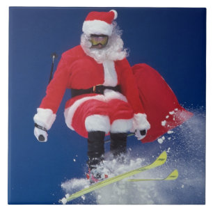 Santa Claus on skis jumping off a cornice at Ceramic Tile