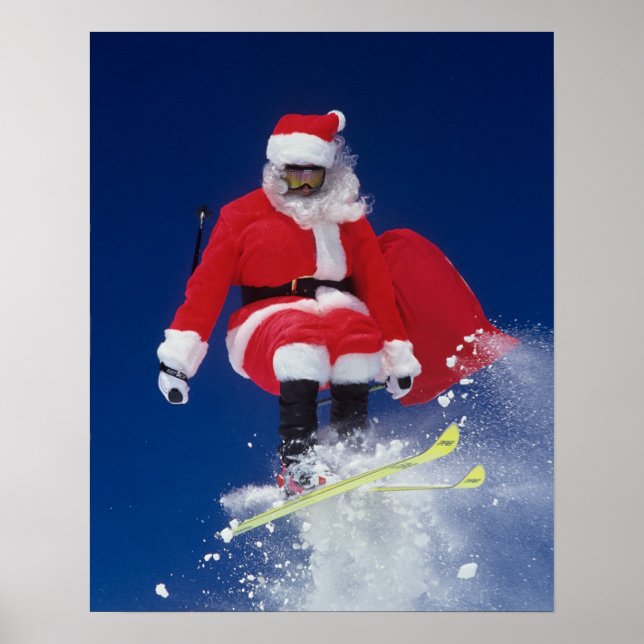 Santa Claus on skis jumping off a cornice at Poster (Front)