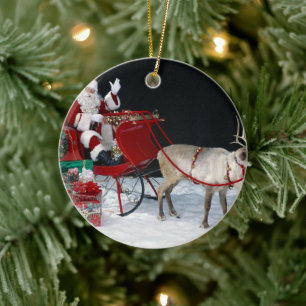 Santa Claus on sleigh with presents Ceramic Ornament