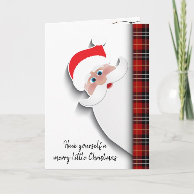 Santa Claus On Tartan Plaid Holiday Card (Front)