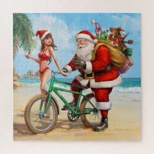 Santa Claus on the beach, Merry Christmas! Jigsaw Puzzle