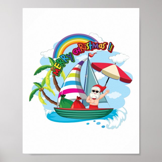 Santa claus on the boat in summer theme. poster (Front)