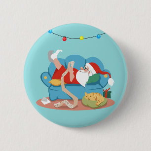 Santa Claus on the couch in pajamas 6 Cm Round Badge