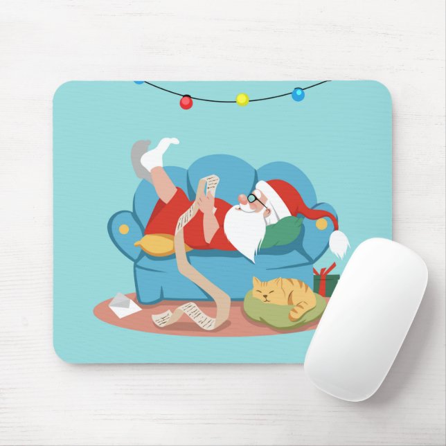 Santa Claus on the couch in pyjamas Mouse Pad (With Mouse)