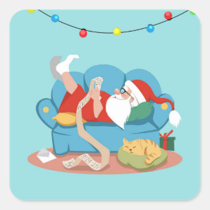 Santa Claus on the couch in pyjamas Square Sticker