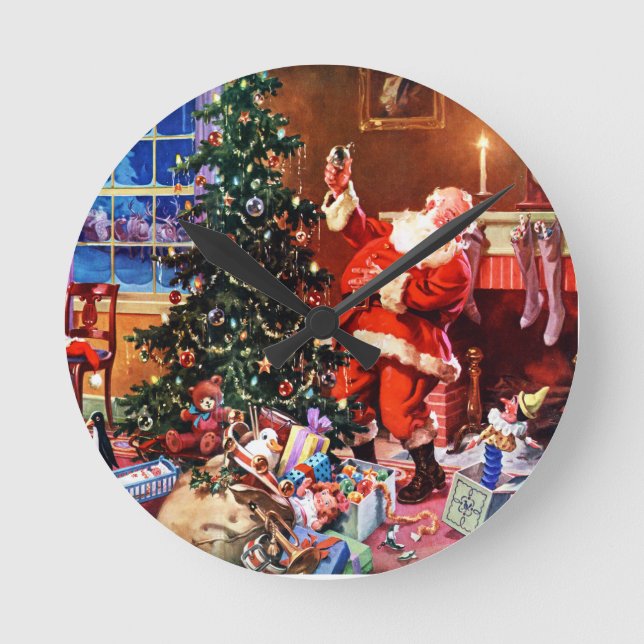 Santa Claus on the Night Before Christmas Round Clock (Front)