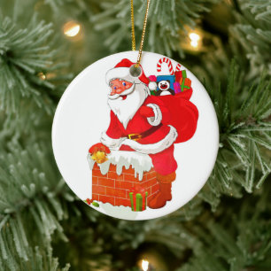 Santa Claus on the roof cartoon Ceramic Ornament