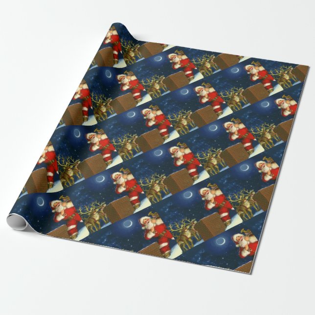 Santa Claus on the roof Wrapping Paper (Unrolled)