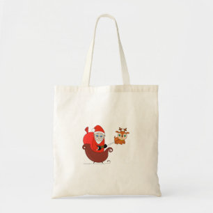Santa Claus on the Sleigh with a Cute Reindeer Tote Bag