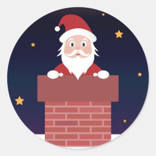 Santa Claus on Xmas night down the Chimne Classic Round Sticker