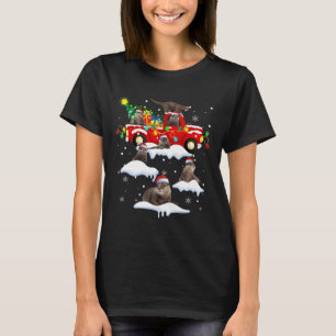 Santa Claus Otters Red Truck Xmas Tree Merry Chris T-Shirt