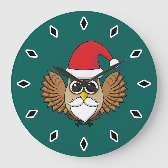 Santa Claus Owl Large Clock (Front)