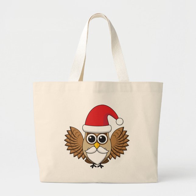 Santa Claus Owl Large Tote Bag (Front)