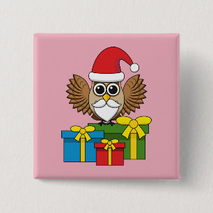 Santa Claus Owl with Presents 15 Cm Square Badge