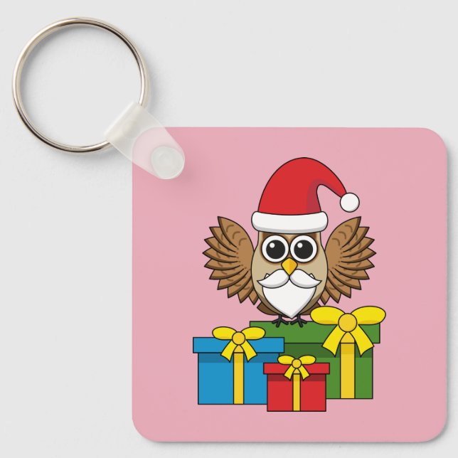 Santa Claus Owl with Presents Key Ring (Front)