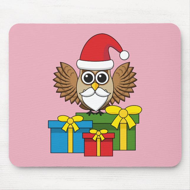 Santa Claus Owl with Presents Mouse Pad (Front)