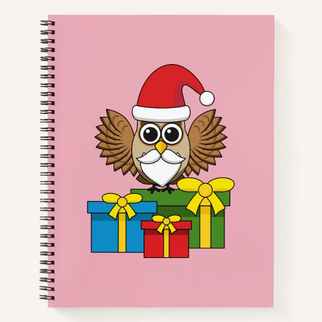 Santa Claus Owl with Presents Notebook (Front)