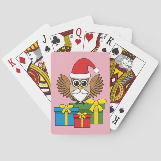 Santa Claus Owl with Presents Playing Cards (Back)