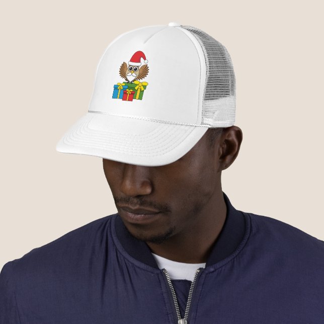 Santa Claus Owl with Presents Trucker Hat (In Situ)