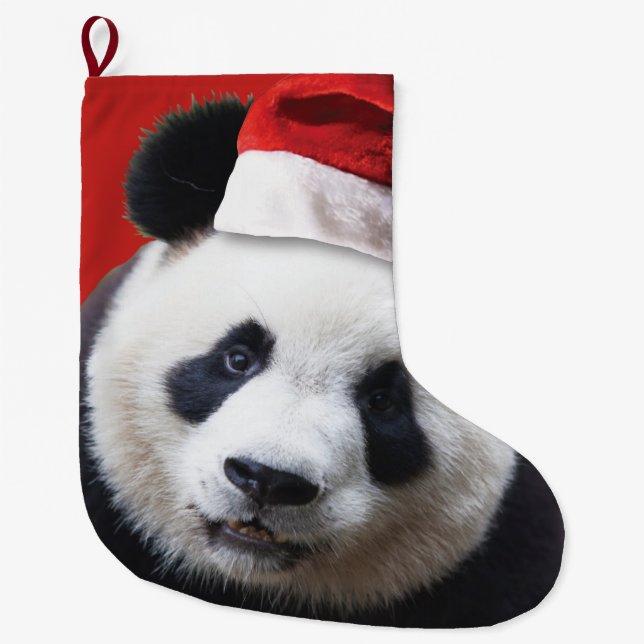 Santa Claus Panda Bear Large Christmas Stocking (Front)