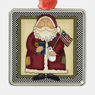 Santa Claus Patriotic Country Christmas Keepsake Metal Ornament