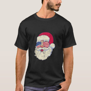 Santa Claus Patriotic USA Sunglasses Christmas Ame T-Shirt