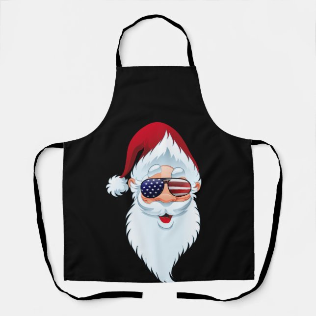 Santa Claus Patriotic USA Sunglasses Christmas Apron (Front)