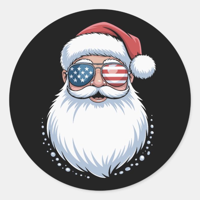 Santa Claus Patriotic USA Sunglasses Christmas Classic Round Sticker (Front)