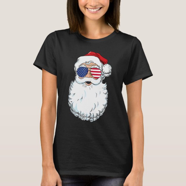 Santa Claus Patriotic USA Sunglasses Christmas in  T-Shirt (Front)