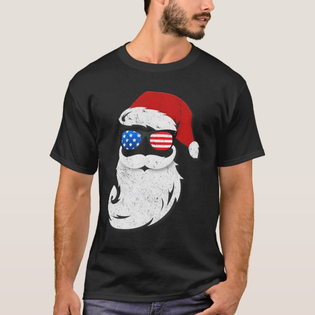 Santa Claus Patriotic Usa Sunglasses In July Santa T-Shirt (Front)