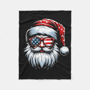 Santa Claus Patriotic Usa Sungles Christmas In Jul Fleece Blanket