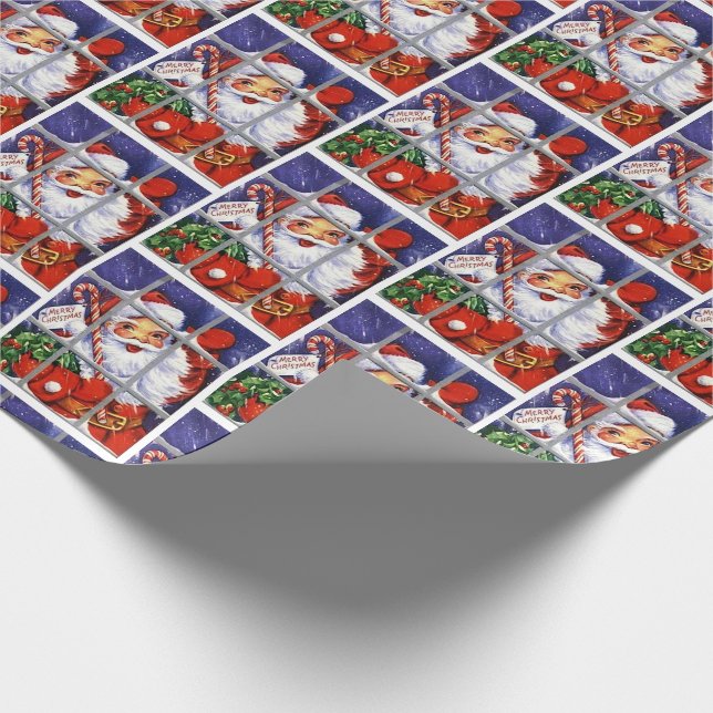 Santa Claus peeking in your window retro wrapping Paper (Corner)