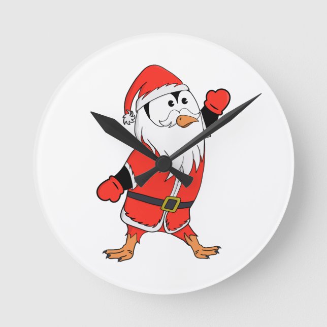 Santa Claus Penguin Ready for Christmas Round Clock (Front)