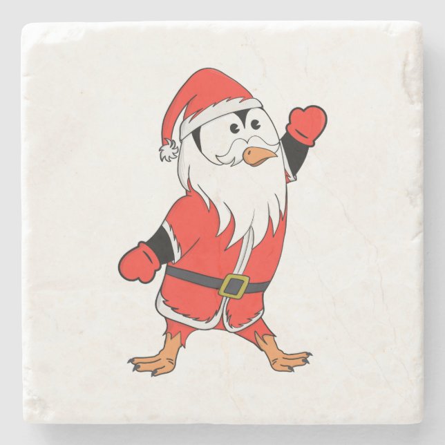 Santa Claus Penguin Ready for Christmas Stone Coaster (Front)