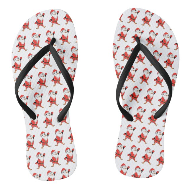 Santa Claus Penguin Ready for Christmas Thongs (Footbed)