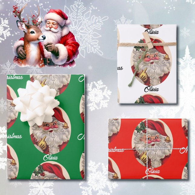 Santa Claus Personalise Child's Name Christmas Wrapping Paper Sheet (Creator Uploaded)