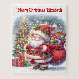Santa Claus Personalise Name Children's Gift Jigsaw Puzzle